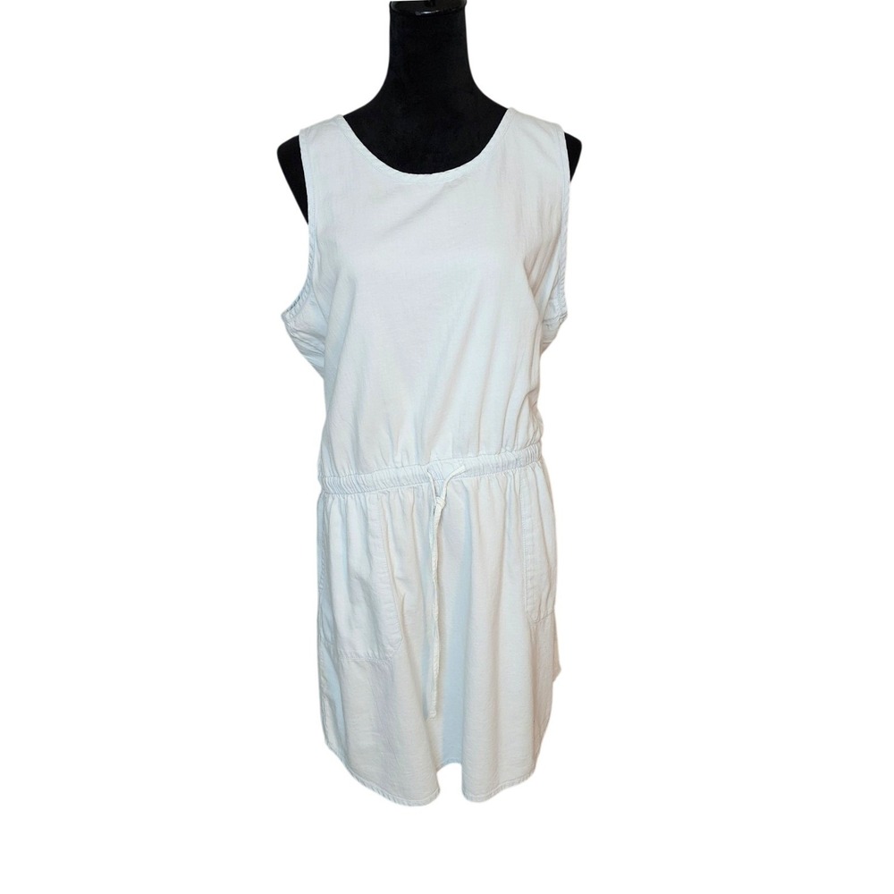 PACT Organic Cotton Blue Sleeveless Drawstring Tank Dress XL Casual Minimalist